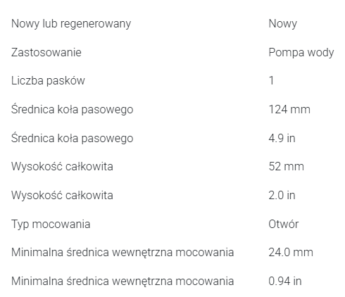 KOŁO PASOWE POMPY WODY TOYOTA 4P TYP C 16371-76020-71